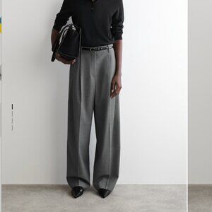 COS RELAXED TWILL WIDE-LEG PANTS - GRAY - Size 8